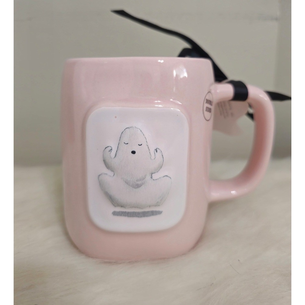 Rae Dunn Nama' Stay Ghostly Pink Meditating Ghost Coffee Mug NWT